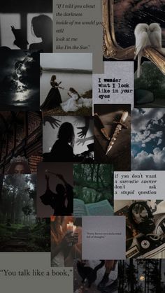 a collage of images with words and pictures on them, including an image of a woman