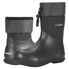 HISEA Men's Rain Boots Garden Boots Waterproof Neoprene Rubber Boots Men Women Adjustable Ankle Height Insulated Mud Boots Garden Shoes PLEASE MIND THE SIZE CHART AND CHOOSE THE RIGHT SIZE BEFORE BUYING! HISEA these boots keep you dry and warm, and handle even the toughest work and sports situation. Size: 14.  Color: Black.  Gender: male.  Age Group: adult. Black Rain Boots For Outdoor Work In Winter, Black Rain Boots With Reinforced Toe For Outdoor, Black Reinforced Toe Rain Boots For Outdoor, Black Rain Boots With Protective Feet For Outdoor Activities, Mud Boots, Garden Boots, Garden Shoes, Ankle Rain Boots, Mens Rain Boots