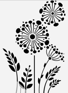 black and white dandelions on a white background