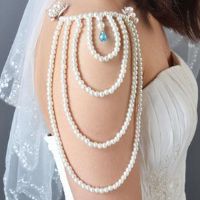 the back of a bride's wedding dress with pearls on it