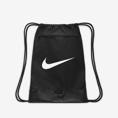 The Nike Brasilia Gym Sack has a minimal, lightweight design with an open top so you can throw in your workout gear and go. Shoulder straps double as a drawcord to secure your load. This product is made with at least 65% recycled polyester fibers. Mochila Nike, Gym Sack, Sport Nike, Nike Training, Max Black, Mens Home, Nike Shox, Backpack Sport, Mens Trends