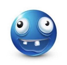 a blue smiley face with big eyes