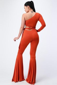 Bell Bottom Jumpsuits, Jumpsuit Party, Bell Bottom Pants, Bell Bottom, Bell Bottoms, Red Formal Dress, Two Piece Pant Set, One Shoulder, Jumpsuit