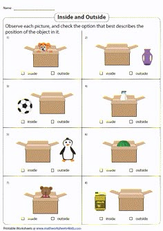 the inside and outside box worksheet for children to learn how to use it