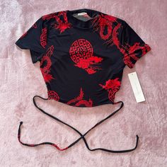 Black & Red Dragon Crop Top Open Back | Brand: Timing | Material: 94% Polyester, 6% Spandex | Open Back | Size: Small Dragon Crop Top, Tops Black, Red Dragon, Open Back, Black Red, Black And Red, Crop Top, Womens Tops, Spandex