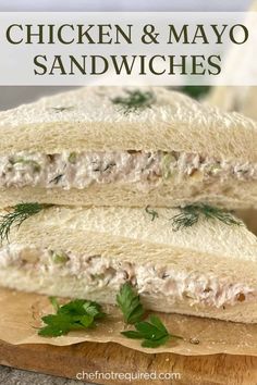 chicken and mayo sandwiches stacked on top of each other with the title in the middle