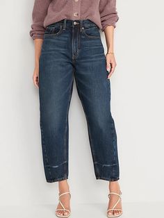 Extra High-Waisted Non-Stretch Balloon Jeans for Women | Old Navy Balloon Jeans, High Rise Jeans, Jean Outfits, Denim Fashion, Look Fashion, Fashion Clothes, Work Outfit, Capsule Wardrobe, Stitch Fix