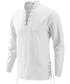 PRICES MAY VARY. Material:This shirt is made of breathable cotton fabric, which is soft, lightweight, and breathable, and can keep the body and muscles cool and dry Feature:Men's cotton retro style lace up shirts featuring long sleeve&rolled sleeve, henley collar, unique medieval vintage, drawstring hemline Occasion:Suitable for daily wear, casual wear, dating, role playing, Halloween, Christmas, parties, events, performances, etc Match:These long sleeve henley linen shirt can be wear with linen Steampunk Medieval, Viking Shirt, Pirate Shirts, Victorian Costume, Laced Up Shirt, Black Khakis, Mens Costumes, Daily Look, Shirt Pattern