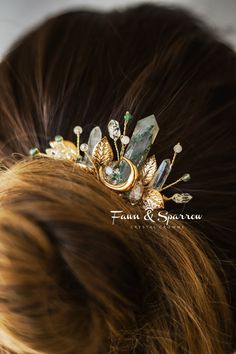 Ethereal Moss Agate Crystal Hair Comb, Bridesmaid Gift, Boho Hair Pin, Hair Claw, Ocean Wedding,braid Jewelry,beach,mermaid Hair Accessory - Etsy Goddess Hairstyle, Wedding Fest, Whimsical Bride, Mermaid Hair Accessories, Wedding Braid, Wrapped Hair, Boho Hair Pins, Magic Healing, Forever And Ever Amen