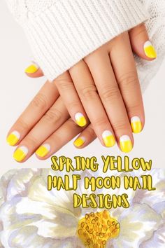 Spring Yellow Half Moon Nail Design: Embrace Spring's Warmth with Every Touch. Summer Nail Designs, Whimsical Nails, Pink Nail, Spring nails, Short Beach Nail Designs, Fairy Nails, March Nail ideas, Coral Nails, Short Gel Nails, Easter Nail ideas, Spring Break Nails, Enchanting Forest Nails, Early Spring Nails, Bloom with the season! Adorn your nails with Spring Flower Nail Designs Heart Nails, Gel Nail Designs, Milky French pedicures, Light pink Nails, Moon Nails, Peach Nails, Classy Baddie Nails, Mob wife nails, Square nails, Funky Nails, Glitter nails, Acrylic Nail Designs, Cute Nail designs, Peach Nails, Cute nails acrylic, Creative short nail designs, Butterfly nails. Trendy spring nails, Simple spring nails,  Spring nail designs, Cute nails, Milky white Nails. French Pedicures