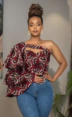 Simple Ankara Blouse Styles, Tops With Ankara, Kitenge Blouse Designs, Ankara Wrap Top Styles, Ankara Tops Blouses With Jeans, Ankara Tops For Women, Ankara Tops Styles, Chitenge Tops, African Print Tops For Women