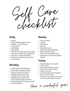 Self Care Checklist, Writing Therapy, روتين العناية بالبشرة