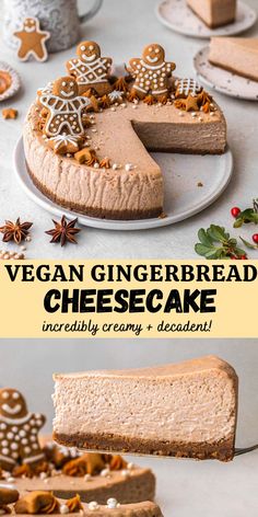 vegan gingerbread cheesecake on a white plate