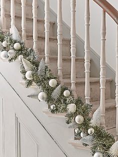 christmas garland on the banisters and stairs