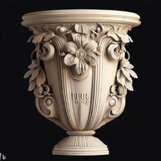 an ornate white vase with flowers on it