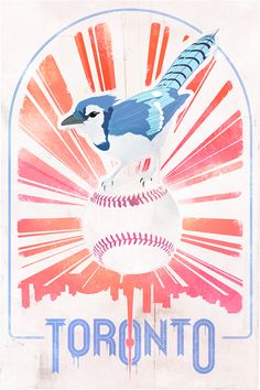 a blue jay sitting on top of a baseball ball with the word toronto in it