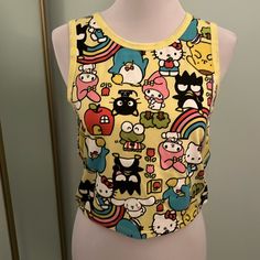 Super Cute Print Tank Top! Brand New And Great For Warm Months Or Layering. This Is A Juniors X Large. Multicolor Cat Print Tops For Summer, Summer Multicolor Cat Print Tops, Y2k Sleeveless Top With Hello Kitty Print, Sleeveless Hello Kitty Print Top, Cute Fitted Tops With Cartoon Print, Fitted Hello Kitty Top For Spring, Fitted Hello Kitty Tops For Spring, Spring Fitted Hello Kitty Tops, Hello Kitty Y2k Summer Top