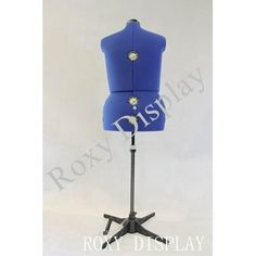 a blue mannequin on a metal stand