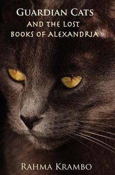 a cat with yellow eyes and the caption's name, gardian cats and the lost books of alexandria