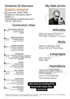 an image of the back side of a resume for graphic designer, with different font and colors