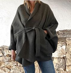 Warm and Oversized Coat Cardigan with Big Loose Sleeves to accommodate many layers! This is my `Go To` coat come cardi.  Throw it on for insta style wherever you want to go.  Wrap tie front and ample oversized styling. Long raglan sleeve with turn-up cuff.    Drapes beautifully and is so cosy!! . A wardrobe staple.  This is a more fluid style as opposed to the square cut minimal coatigan seen here: https://www.etsy.com/listing/701995636/boiled-wool-beige-overcoat-with-wide?ref=shop_home_active_2 Casual Wrap Winter Outerwear, Oversized Wrap Outerwear For Fall, Oversized Casual Wrap Outerwear, Casual Oversized Wrap Outerwear, Oversized Wrap Outerwear For Winter, Oversized Lagenlook Cardigan For Winter, Oversized Shawl Collar Outerwear For Winter, Cape Style, Belt Tying