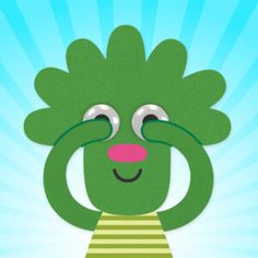 a green cartoon character holding his hands behind his head and looking at the camera with one eye open