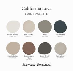 the california love paint palette is shown in various shades and sizes, including brown, beige,