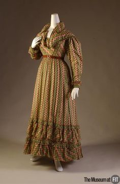 Afternoon Dress, Period Outfit, Antique Clothing, Printed Cotton Dress