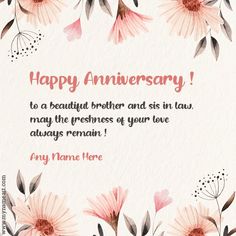 an anniversary card with pink flowers and leaves