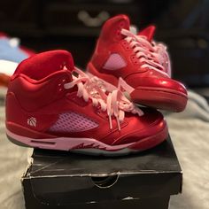 Good Condition, Wore A Couple Times. Grade School Size But Can Fit A Women’s 7.5 Jordan Retro 5, Shoes Jordan, Jordan Red, Womens Jordans, Grade School, Couple Time, Jordan Retro, Jordan Shoes, Pink Red