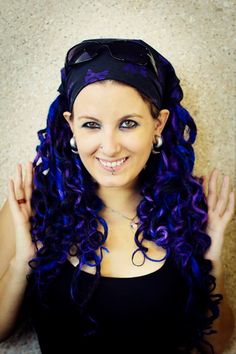 blue purple black curly synthetic dreads Black Curly, Synthetic Dreads, Purple And Black, Blue And Purple, Purple, Black