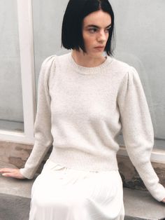 This is a fancy pullover made with a subtle metallic-blend yarn. The silhouette emphasizes the voluminous sleeves, creating a feminine mood.- Heavyweight knit providing excellent warmth- Cropped length that makes your look stylish- Regular fit allowing for various stylings Puff Sleeve, Knitwear, Yarn, Knitting, Clothes For Women, Clothes