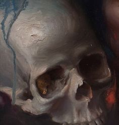 a painting of a human skull with an eye patch in it's left side