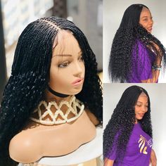 Braided Water Wave Wig. Made on a full lace wig.length is 24inches Long.black. Real Wigs, Grey Wig, Box Braid Wig, Micro Braids, Closure Wig, Water Waves, Braided Headband, Wig Making, Braids Wig