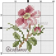 a cross stitch pattern with a pink flower on it