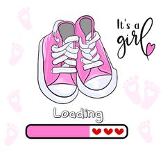 a pair of pink sneakers with hearts on the bottom and it's a girl loading button