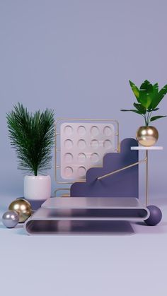 there is a plant and some balls on the table