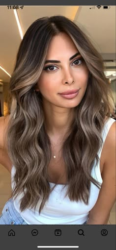 Brown Ish Hair, Cold Tone Balayage, Highlights Without Bleach Dark Hair, Brown On Brown Balayage, Ashy Brown Hair Balayage, Bleaching Dark Hair, Ashy Brown Hair, Hair Colors For Blue Eyes, Braun Hair