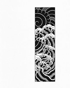 a black and white drawing of waves in the ocean on a tall bookmark that reads,