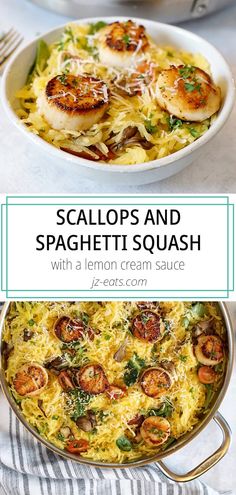 scallops and spaghetti dish with lemon cream sauce