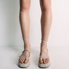 New With Tags Zara Leather Platform Sandals Usa 8/ European 39 Beige Leather Lace-up Sandals With Round Toe, Chic Summer Platform Lace-up Sandals, Chic Closed Toe Lace-up Sandals For Summer, Chic Leather Lace-up Sandals With Round Toe, Summer Lace-up Sandals With Wrapped Flat Heel, Beige Ankle Strap T-strap Sandals For Summer, Summer Leather Toe Post Slingback Sandals, Summer Slingback Sandals With Heel Loop Medium Width, Spring Open Toe Lace-up Synthetic Sandals