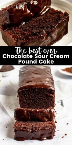 the best ever chocolate sour cream pound cake is made with only 3 ingredients and it's so good to eat