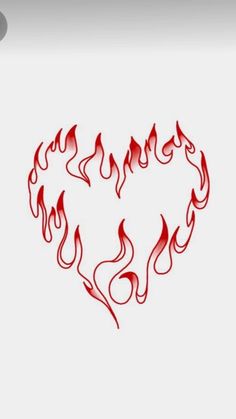 a red heart with flames drawn on it