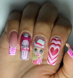 Doll Nail Art, Barbie Nail, Uñas Ideas, Barbie Nails, Open Hair, Hair Doll, Disney Mugs