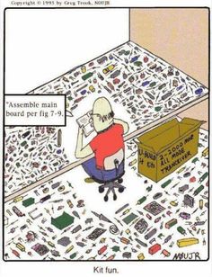 a cartoon depicting a man sitting on the floor with lots of toys in front of him