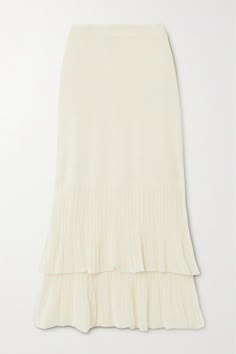 Bottega Veneta's skirt has a fresh, modern simplicity. Knitted from cotton-blend, the layered design can be worn as separate pieces. The ribbed finish accentuates its slim, pencil silhouette. Ivory Skirt, Cream Skirt, Pencil Silhouette, Layered Design, Crochet Skirt, Knit Skirt, Layers Design, White Skirts, Net A Porter