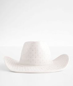 Fame Accessories Glitz Cowboy Hat - White , Women's Ivory Faux suede rhinestone structured hat Interior cinch tie band 3 1/2 brim One size fits most. 80% Polyester 20% Rhinestone. Machine wash cold. Do not bleach. Do not tumble dry. Iron low. Do not dry clean. Apparel & Accessories > Clothing Accessories > Hats Wide Brim Hat With Rhinestones, Cowboy Hat Women, Cowboy Hats Women, Light Grey Leggings, Buckle Bunny, Western Dance, Cowgirl Hats, Hat Band, Faux Suede