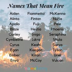 a group of people sitting around a campfire with names that mean fire on it