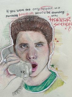 a drawing of a young man talking on a cell phone with the caption'if you are the only subject in a speech, there should be something wrong? '