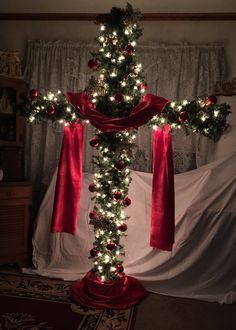 #ChristmasEvents #HolidayDecor #FestiveGatherings #ChristmasParty Cross Decorated For Christmas, Cross Tree Christmas, Cross Christmas Tree Diy, Christian Themed Christmas Tree, Christmas Decor Ideas Christian, Christian Christmas Tree Ideas, Cross Trees, Christmas Church Decorations Sanctuary, Christmas Tree Inspiration Traditional